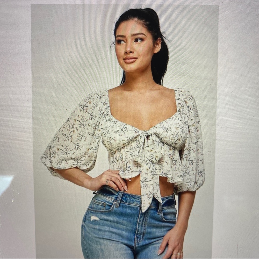 NWT Erin Chiffon Printed Top - Ivory